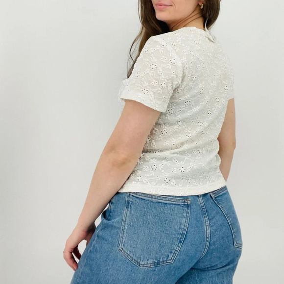 vintage ivory lace feminine minimalist baby tee blouse top size L - Picture 4 of 7